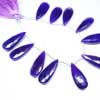 Natural Purple Chalcedony Faceted Pear Drops Briolette1 Matching Pair and Size 35x14mm approx.Chalcedony is a cryptocrystalline variety of quartz. Comes in many colors such as blue, pink, aqua. Also known to lower negative energy for healing purposes. 